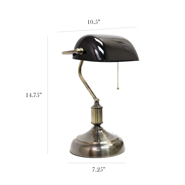 Executive Banker's Desk Lamp With Glass Shade, Black